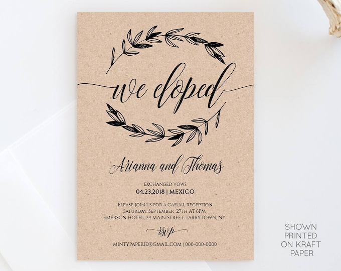 Elopement Announcement Template, Wedding Elope Invitation Printable, We Eloped, We Eloped, Instant Download, Fully Editable, DIY #023-102EL
