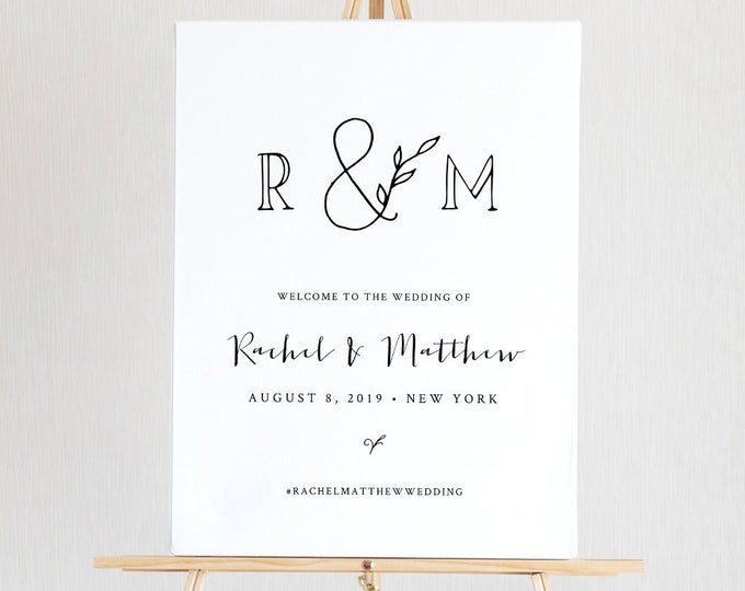 Wedding Welcome Sign Template, Printable Rustic Welcome Poster, Wedding Monogram, Instant Download, 100% Editable, Templett, DIY #042-131LS