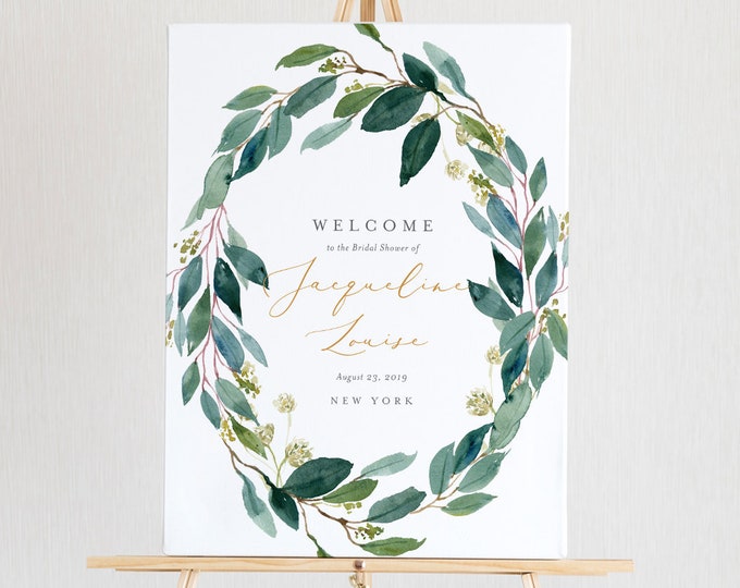 Bridal Shower Welcome Sign Template, Winter Greenery, Instant Download, Editable Text, Printable Wedding Poster Sign, Templett #044-119LS