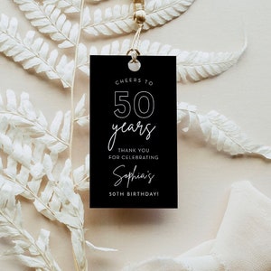 50th Birthday Favor Tag, Modern Birthday Dankeschön Tag, Over the Hill Geburtstag Goodie Bag, bearbeitbare Vorlage, Instant, Templett #055-216FT