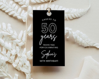 50th Birthday Favor Tag, Modern Birthday Thank You Tag, Over the Hill Birthday Goodie Bag, Editable Template, Instant, Templett #055-216FT