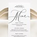 Calligraphy Menu Card Template, Modern Minimalist Wedding Dinner Menu ...