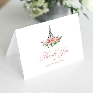 Paris Thank You Note Card Template, Editable Wedding / Bridal Shower ...