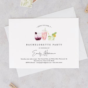 Printable Bachelorette Party Invitation Template, INSTANT DOWNLOAD, 100% Editable Text, Cocktail / Drinks Hen Do Invite, Templett #060-119BP