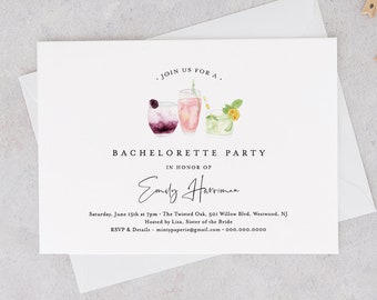 Printable Bachelorette Party Invitation Template, INSTANT DOWNLOAD, 100% Editable Text, Cocktail / Drinks Hen Do Invite, Templett #060-119BP