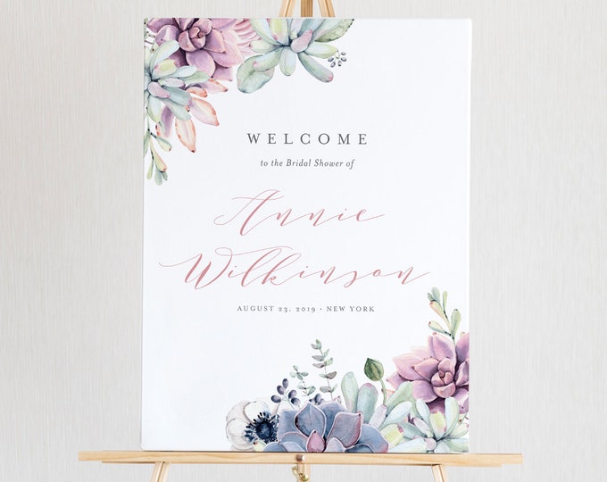 Succulent Bridal Shower Welcome Sign Template, Instant Download, DIY 100% Editable Text, Printable Wedding Sign, US & UK Sizes #041-122LS