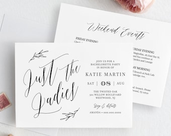 Bachelorette Party Invitation & Itinerary, Instant Download, Printable Invite, 100% Editable Template, Modern Calligraphy #038-112BP