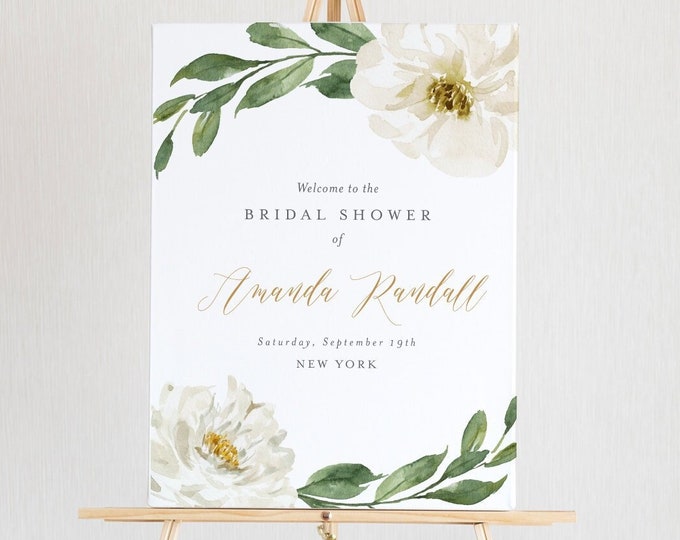 Bridal Shower Welcome Sign Template, Printable Boho Floral Greenery Wedding Shower Sign, 100% Editable Text, Instant Download #067-137LS