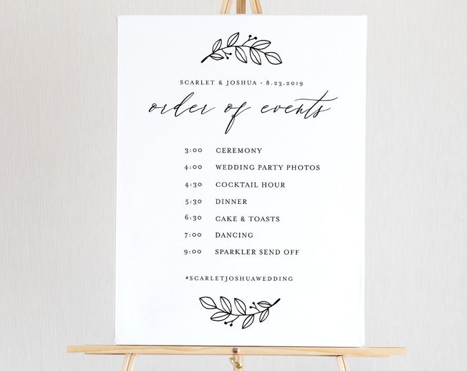 Order of Events Sign, Wedding Welcome Sign, INSTANT DOWNLOAD, 100% Editable Template, Wedding Timeline & Agenda, Printable Poster #052-125LS