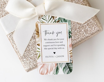 Tropical Wedding Favor Tag Template, Thank You Tag, Greenery Bridal Shower Tag, Welcome Bag, INSTANT DOWNLOAD, Editable, Templett #087-141FT