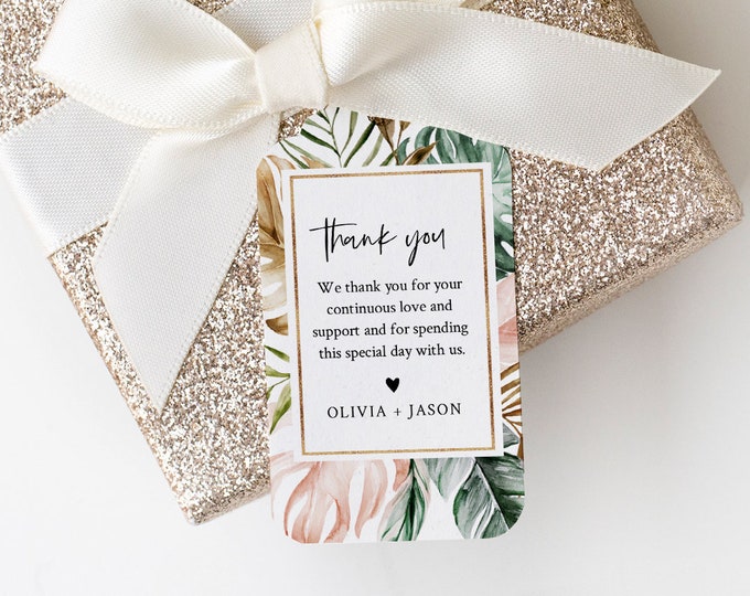 Tropical Wedding Favor Tag Template, Thank You Tag, Greenery Bridal Shower Tag, Welcome Bag, INSTANT DOWNLOAD, Editable, Templett #087-141FT