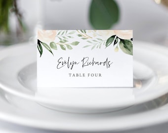 Peach Floral Wedding Place Card Template, INSTANT DOWNLOAD, 100% Editable, Printable Buffet Card, Greenery Name Card, Templett #076-134PC