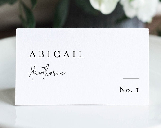 Modern Elegant Place Card Template, Printable Minimalist Wedding Escort Card with Meal Option, INSTANT DOWNLOAD, Templett #095A-186PC