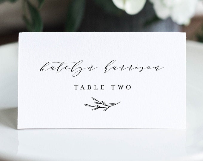 Minimalist Wedding Place Card Template, 100% Editable, Printable Escort Card, Modern Script Name Card, Templett, Flat and Tent #037-148PC