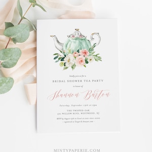 Bridal Shower Tea Party Invitation Template, Printable Bridal Tea Shower Invite, Bridal Brunch, Editable Text, INSTANT DOWNLOAD #085A-184BS