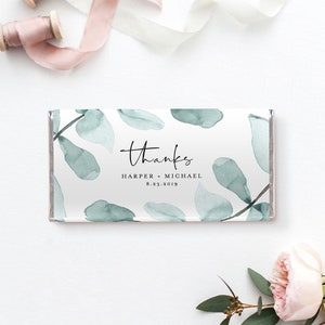Chocolate Bar Wrapper Template, Printable Wedding or Bridal Shower Candy Bar Wrapper, Eucalyptus, Instant Download, Editable Text  049-103CW