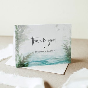 Beach Thank You Card, Destination Wedding, Tropical Bridal Shower, Editable Template, Instant Download, Flat & Tent, Templett #099-179TYC