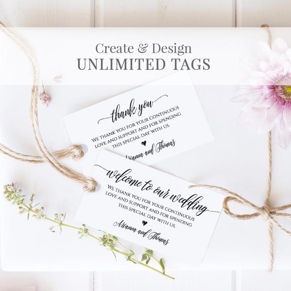 Wedding Favor Tag Template, Welcome Bag Tag, Thank You Tag, Printable, 100% Editable, Instant Download, DIY 3.5x2 #023-102TG 020 022 014
