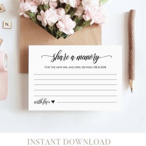 Comparta una tarjeta imprimible de memoria, plantilla de consejos de boda para recién casados, despedida de soltera, descarga instantánea, 100% editable #023-107EL 022 020 014
