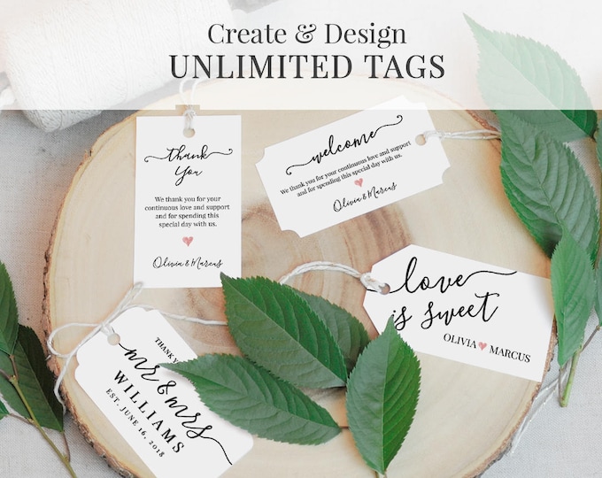 Wedding Tag Template, Favor Tag, Welcome Bag Tag, Thank You Tag, Printable, Fully Editable, Instant Download, Digital, DIY 3.5x2 #030-101TG