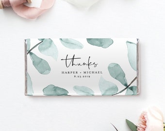 Chocolate Bar Wrapper Template, Printable Wedding or Bridal Shower Candy Bar Wrapper, Eucalyptus, Instant Download, Editable Text  049-103CW