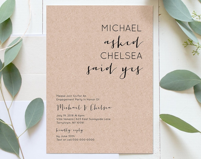 Engagement Party Invitation Template, Engaged Announcement Printable, Wedding Engagement Invite, Fully Editable, Instant Download #NC-105EP