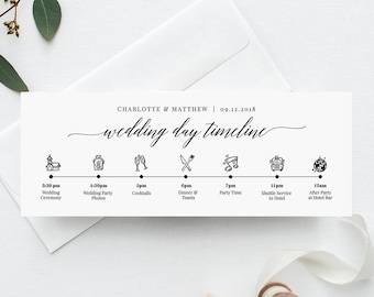Wedding Day Timeline Card, Itinerary, Agenda, Schedule, Order of Events Infographic, 100% Editable Template, Instant Download #034-101WDT