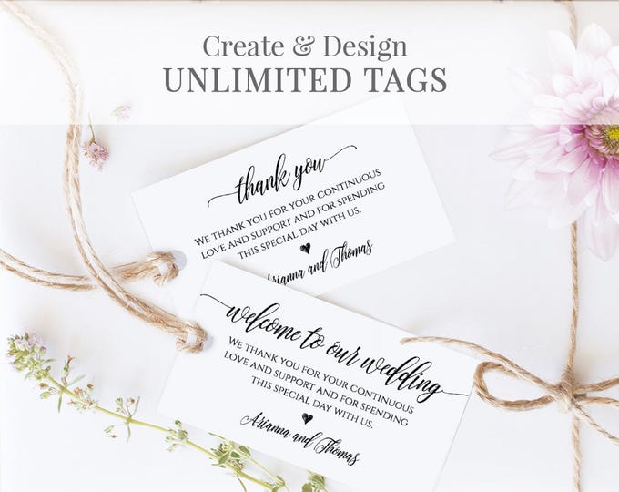 Wedding Favor Tag Template, Welcome Bag Tag, Thank You Tag, Printable, 100% Editable, Instant Download, DIY 3.5x2 #023-102TG 020 022 014