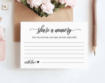 Share a Memory Printable Card, Wedding Advice Template for Newlyweds, Bridal Shower, Instant Download, 100% Editable #023-107EL 022 020 014