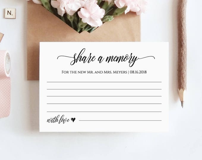 Share a Memory Printable Card, Wedding Advice Template for Newlyweds, Bridal Shower, Instant Download, 100% Editable #023-107EL 022 020 014