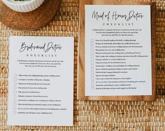 Bridesmaid Duties Checklist, Maid of Honor Duties, Minimalist Bridal Party Info Card, Editable Text, Instant Download, Templett #0009-102BDC