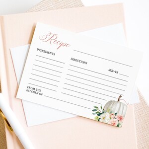 Kürbis Rezept Karte druckbar, Herbst Brautparty Rezepteinlage, sofortiger Download, bearbeitbare Vorlage, Templett, 5&quot;x3.5&quot; #072B-118RC