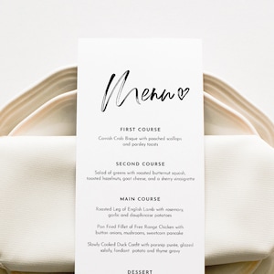 Menú de boda moderno imprimible, DESCARGA INSTANTE, Plantilla de tarjeta de menú de cena minimalista, 100% editable, DIY, Templett #090-161WM