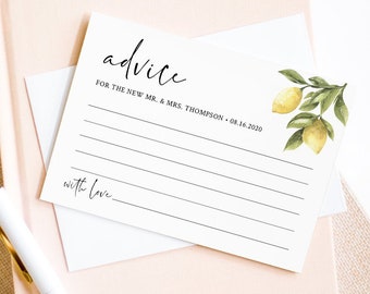 Lemon Advice Card Template, Editable Citrus Bridal Shower Advice, Wedding Advice For Newlyweds, Instant Download, Templett #089-147EC