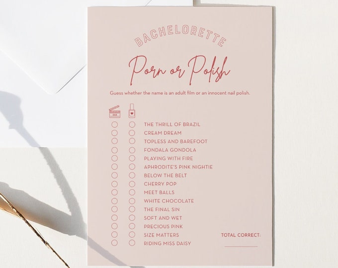 Porn or Polish Bachelorette Game, Hen Do Party Game, Dirty, Modern, Minimal, Editable Template, Instant Download, Templett, 5x7 055-117BACH