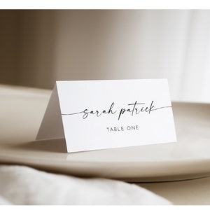 Plantilla de tarjeta de lugar minimalista, tarjeta de acompañante de boda simple moderna imprimible y opción de comida, descarga instantánea, editable, Templett #0034W-214PC