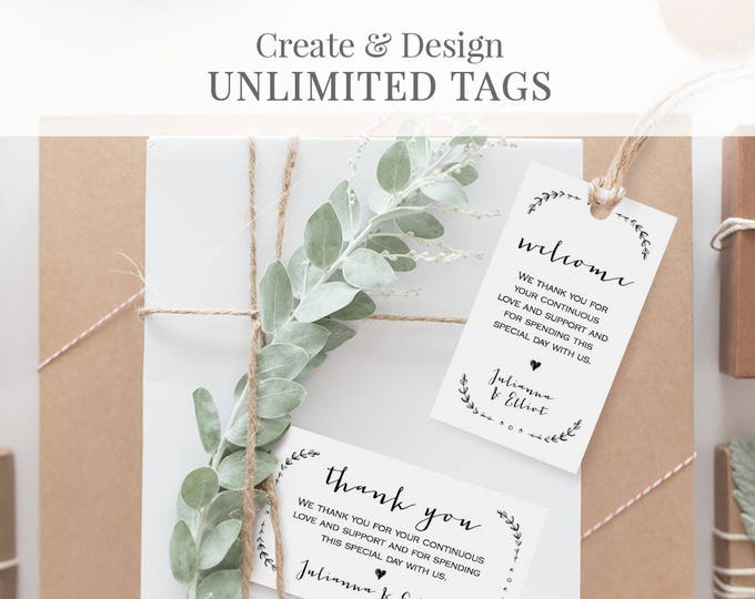 Wedding Thank You Tag Template, Favor Tag, Welcome Bag Tag, Printable, 100% Editable, Rustic Calligraphy, Instant Download, DIY #031-103TG