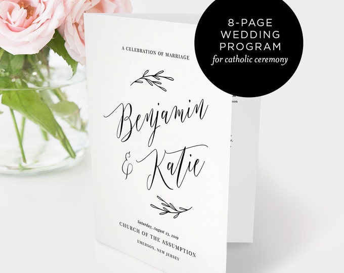 Catholic Wedding Program Template, Printable Order of Service, Folded Catholic Ceremony Program, 100% Editable, INSTANT DOWNLOAD #038-127WP