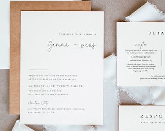 Modern Wedding Invitation Set, Simple, Minimalist, Clean Wedding Invite, RSVP, Detail, Editable Template, Instant Download, Templett #095A