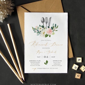 Rehearsal Dinner Invitation INSTANT DOWNLOAD, 100% Editable Template, Printable Wedding Rehearsal Invite, Blush Floral & Greenery #043-128RD