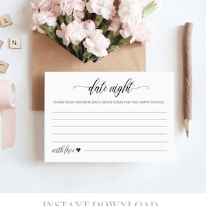 Carte imprimable Date Night Idea, modèle de conseils de mariage bricolage, jeu de douche nuptiale, entièrement modifiable, téléchargement immédiat, numérique #023-108EC 020