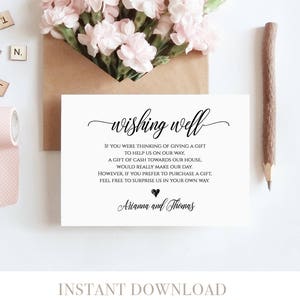 Wishing Well Insert Card Imprimible, 100% Editable, Descarga instantánea, Lugar de regalos, DIY Wedding Wishing Well Template #023-102EC 020 022 014