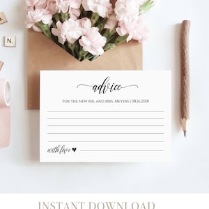 Tarjeta de consejos de boda imprimible, plantilla editable, buenos deseos para la novia y el novio, recién casados, descarga instantánea, DIY #023-105EC 022 014 020