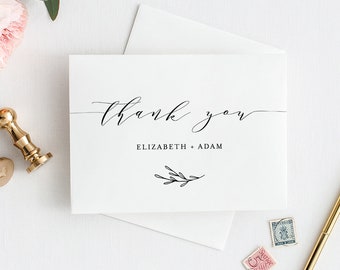 Self-Editing Thank You Template, Folded Thank You Note Card Printable, Minimalist & Clean, INSTANT DOWNLOAD, 100% Editable, DIY #037-113TYC
