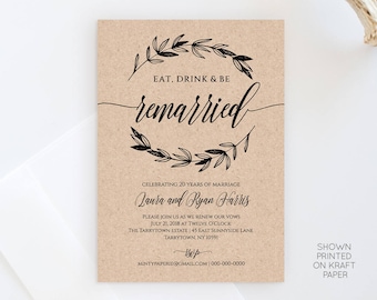 Vow Renewal Invitation Template, Eat Drink Be Married, Instant Download, DIY Rustic Wedding Anniversary, Renew Vow, 100% Editable #023-101VR