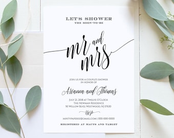 Couples Shower Invitation Printable, Wedding Shower Invite, 100% Editable Template, Instant Download, Mr and Mrs, Digital, DIY #020-101BS