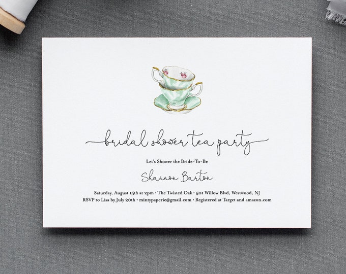 Tea Bridal Shower Invitation Template, Printable Tea Party Invite, Bridal Brunch, Editable Text, INSTANT DOWNLOAD, Simple, Classic 085-178BS