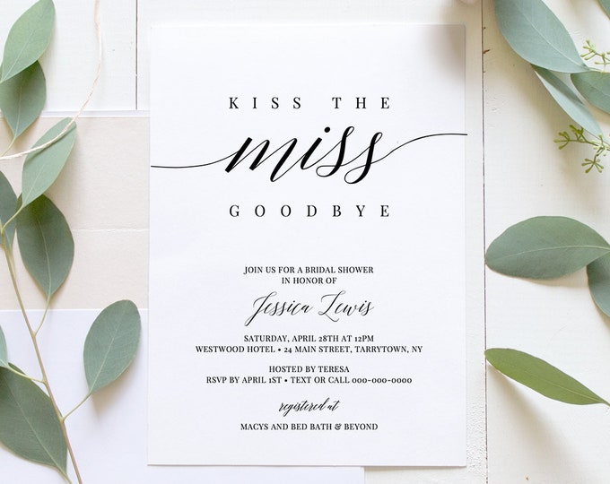 Bridal Shower Invitation Template, INSTANT DOWNLOAD, Printable Wedding Shower Invite, 100% Editable, Simple Modern, DIY, Templett #034-110BS