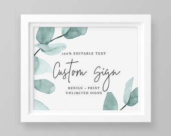 Wedding Sign Template, INSTANT DOWNLOAD, Self-Editing Template, Create Unlimited Signs, Printable, Eucalyptus Greenery, 5x7, 8x10 #049-116CS