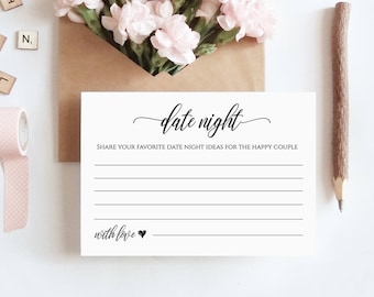 Printable Date Night Idea Card, DIY Wedding Advice Template, Bridal Shower Game, Fully Editable, Instant Download, Digital #023-108EC 020